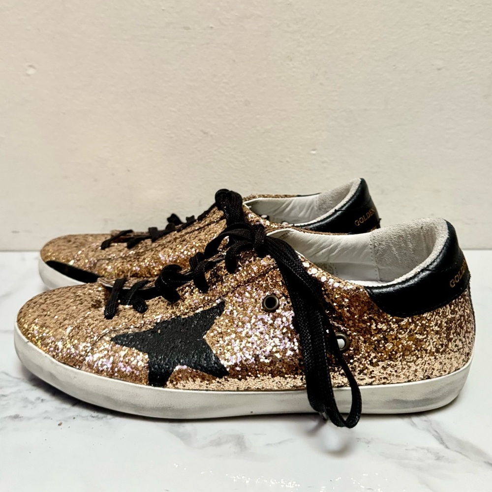 Golden Goose Gold Glitter Flag Sneakers - Picture 5 of 16